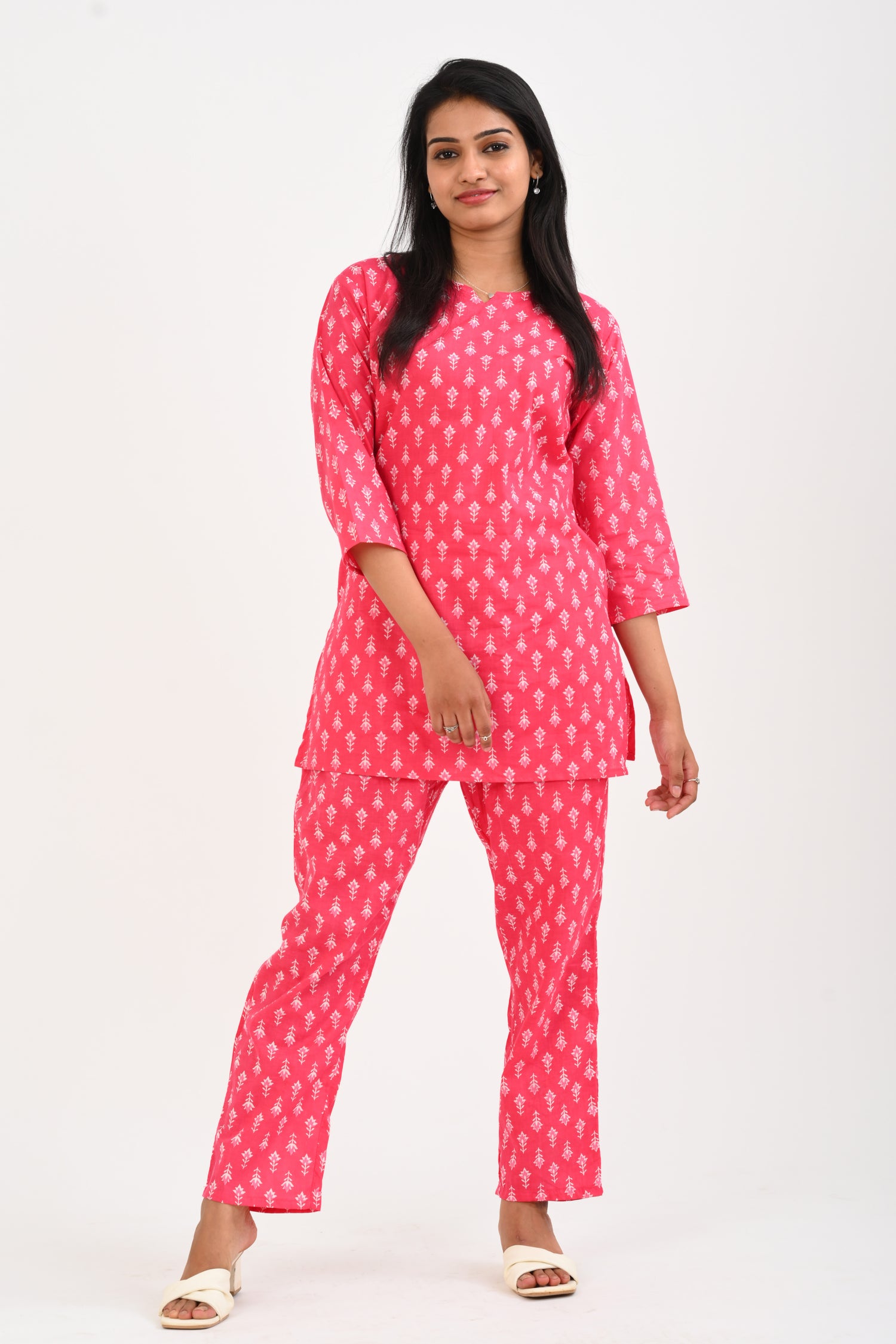 Pink Cotton Printed Pyjama Set