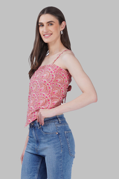Pink Cotton Printed Scarf Top