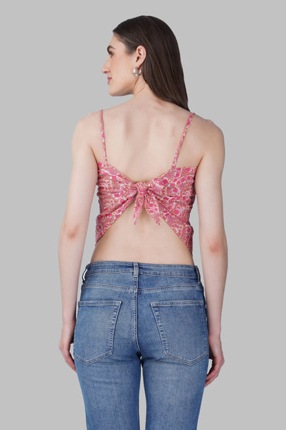 Pink Cotton Printed Scarf Top