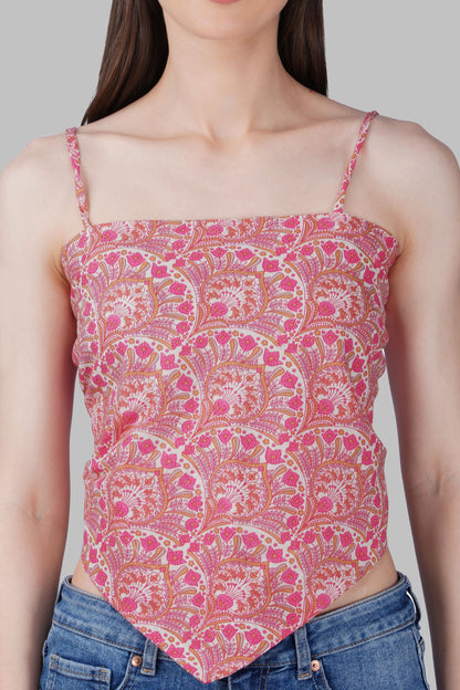 Pink Cotton Printed Scarf Top
