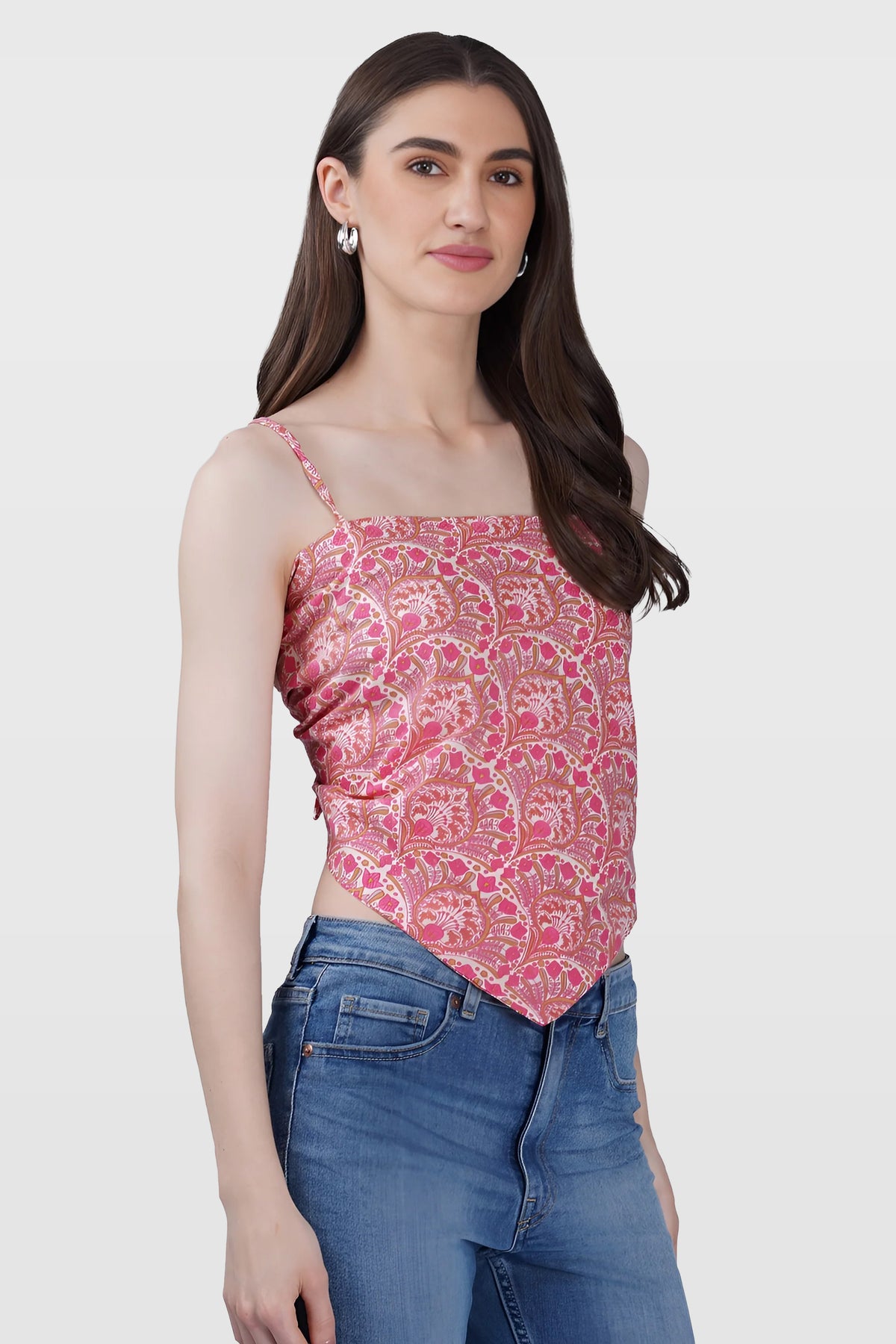 Pink Cotton Printed Scarf Top