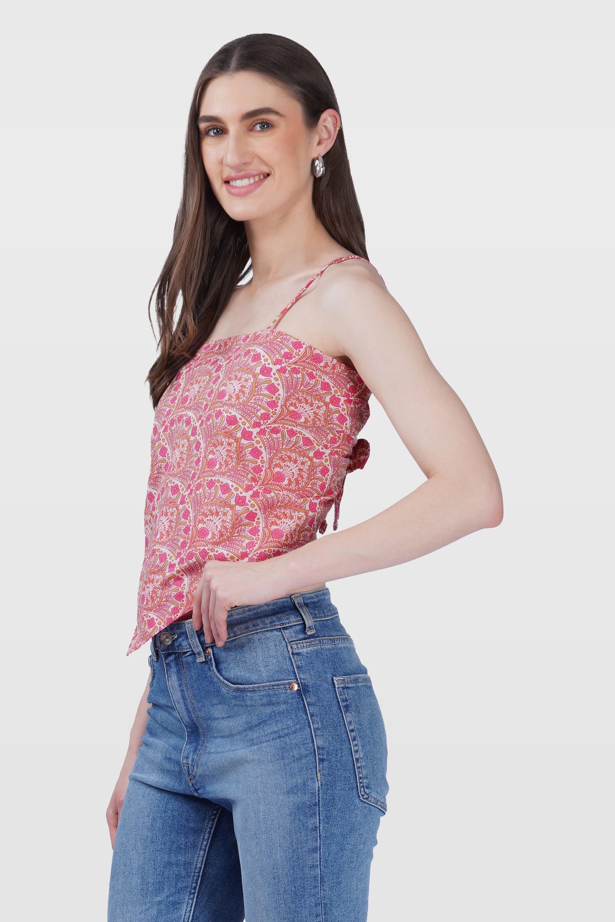 Pink Cotton Printed Scarf Top