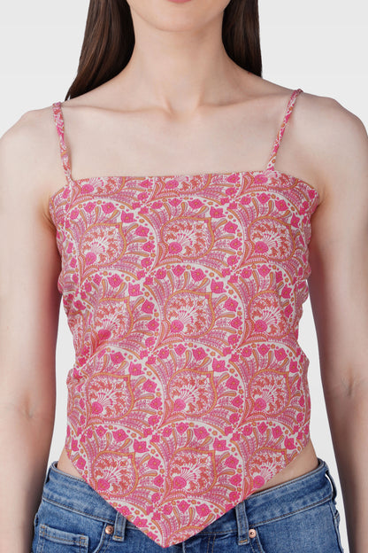 Pink Cotton Printed Scarf Top