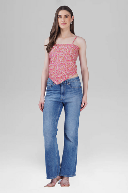 Pink Cotton Printed Scarf Top