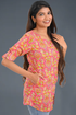 Pink Cotton Printed Short Kurti