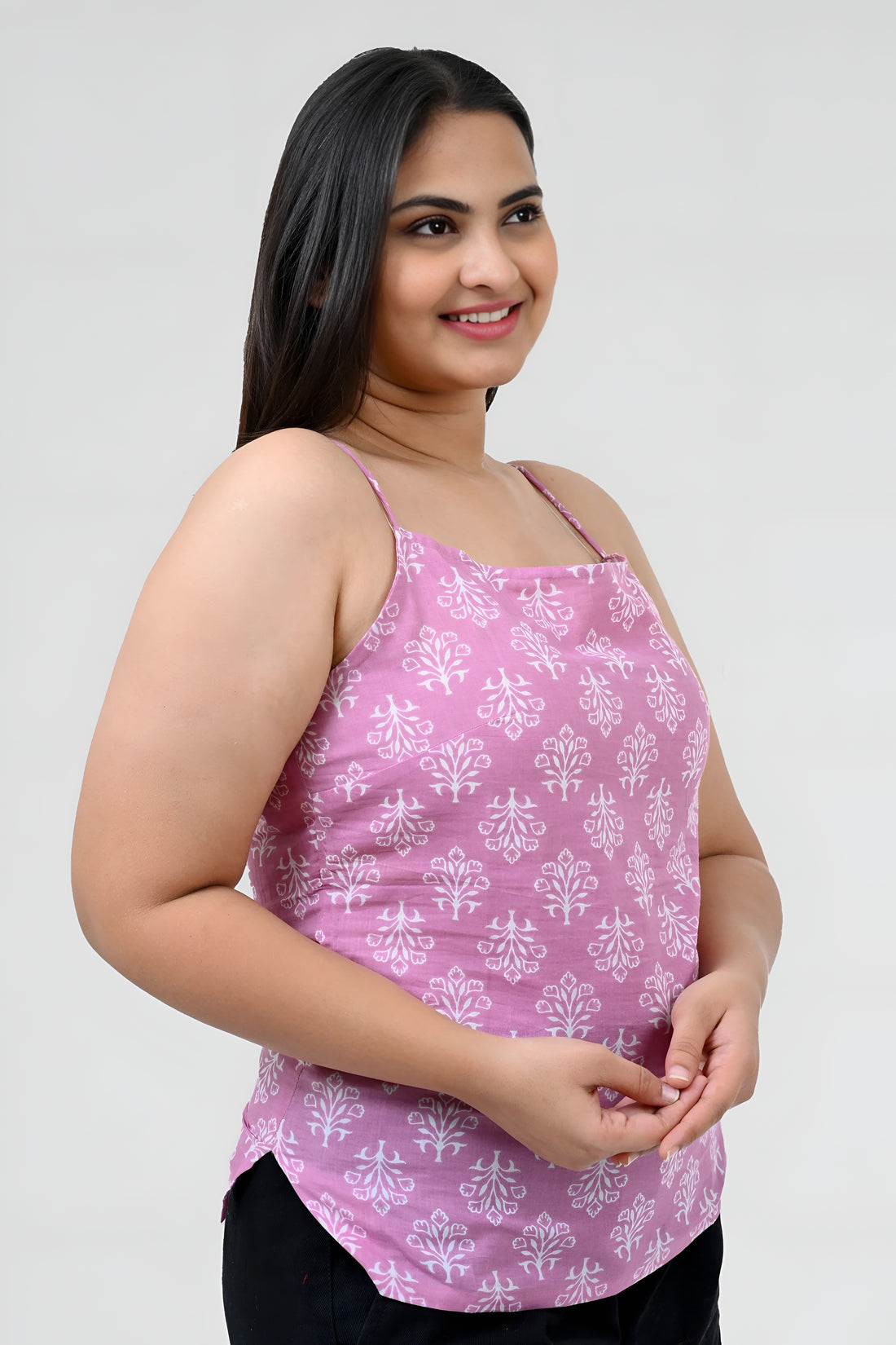 Pink Cotton Printed Strap Top