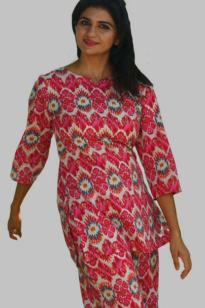 Pink Ikat Cotton Printed Pyjama Set