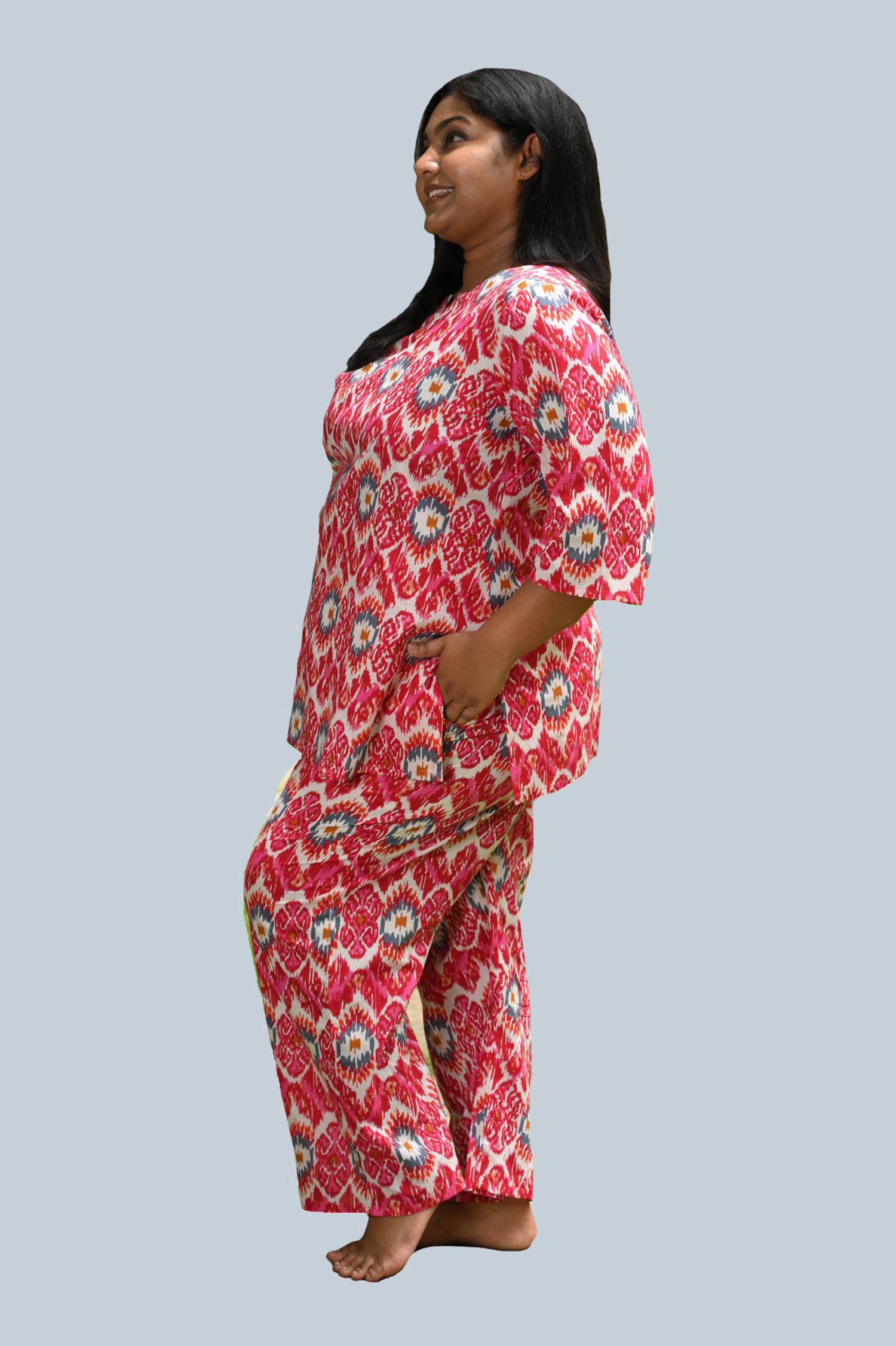Pink Ikat Plus Size Cotton Printed Pyjama Set