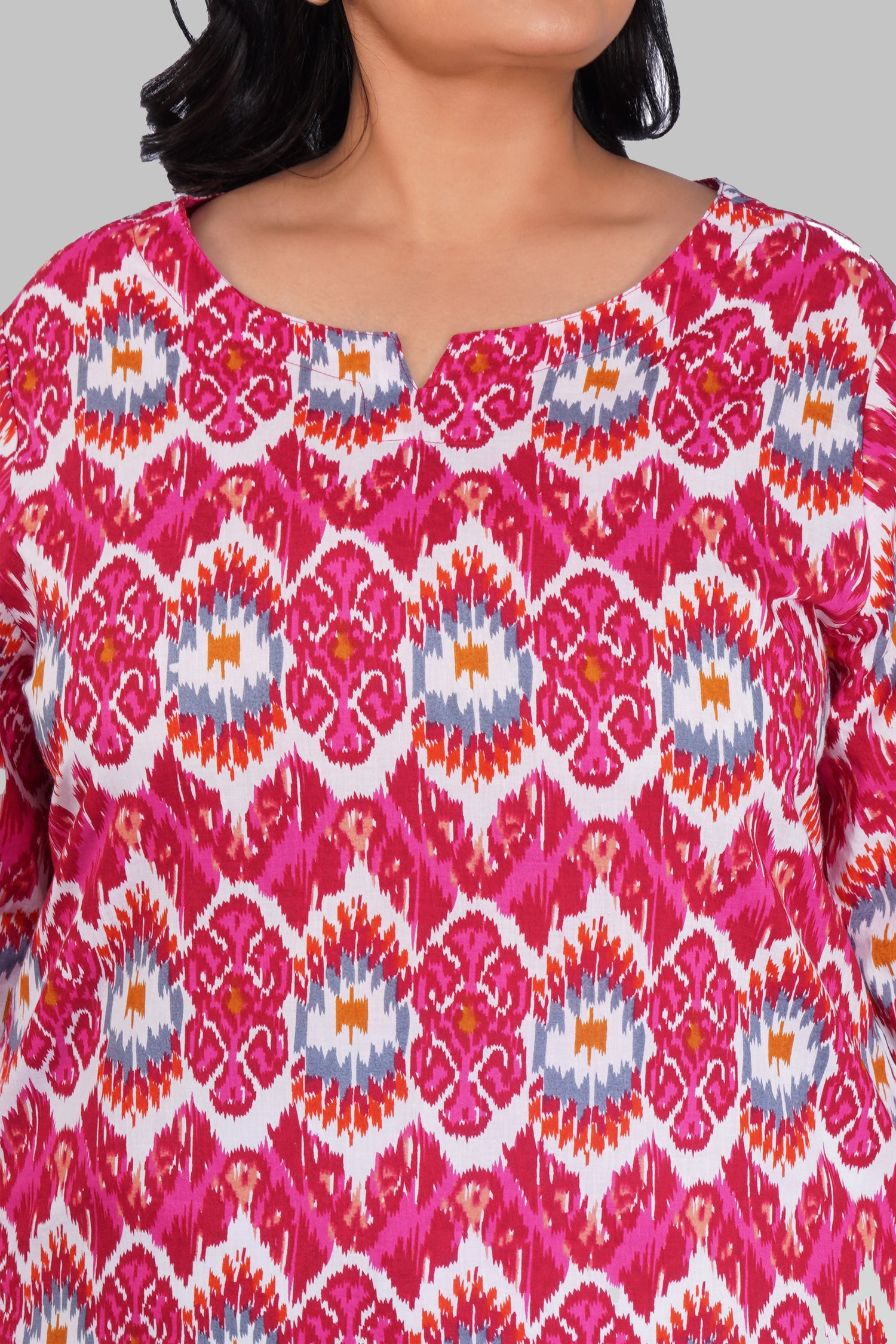 Pink Ikat Plus Size Cotton Printed Kurti