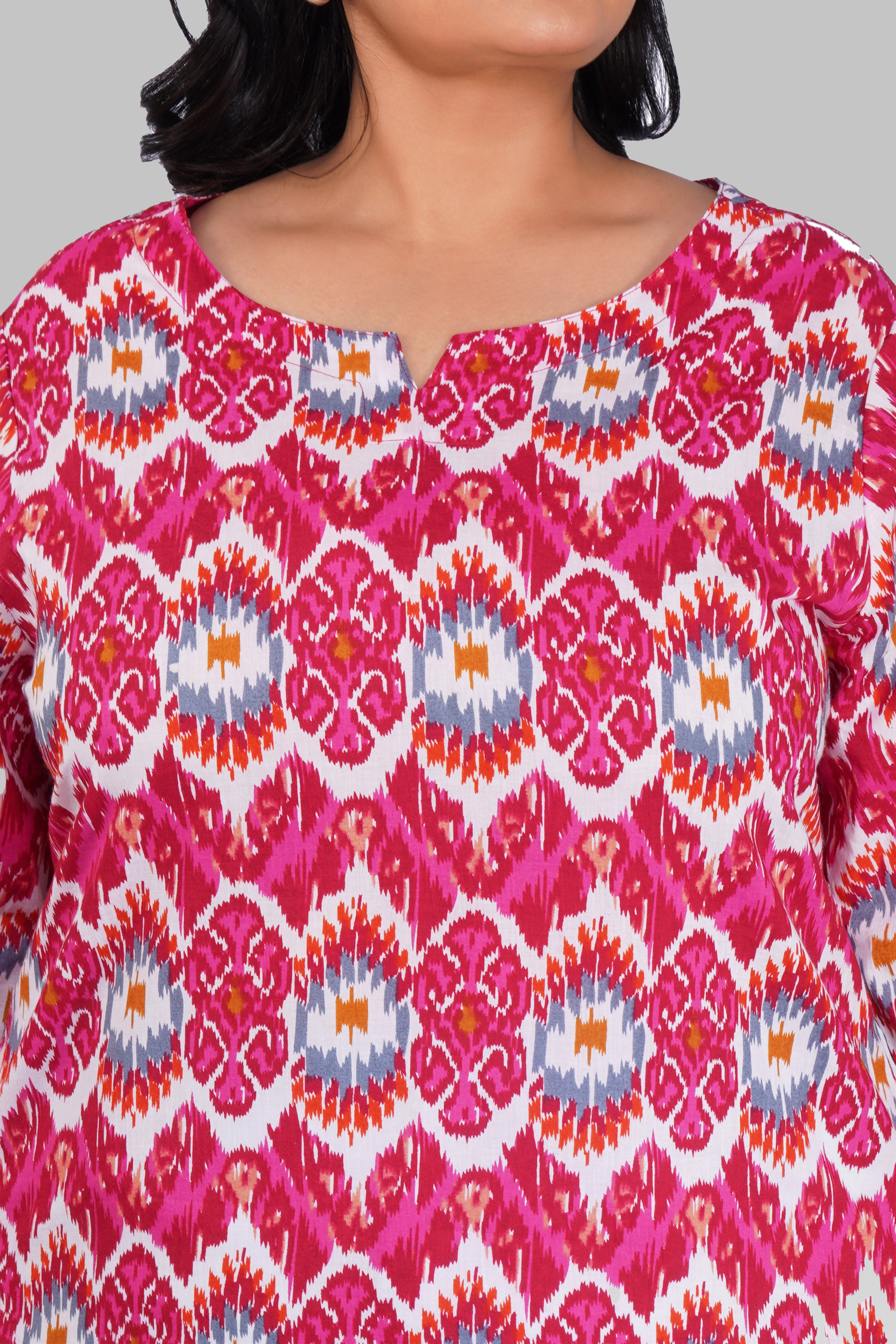 Pink Ikat Plus Size Cotton Printed Kurti