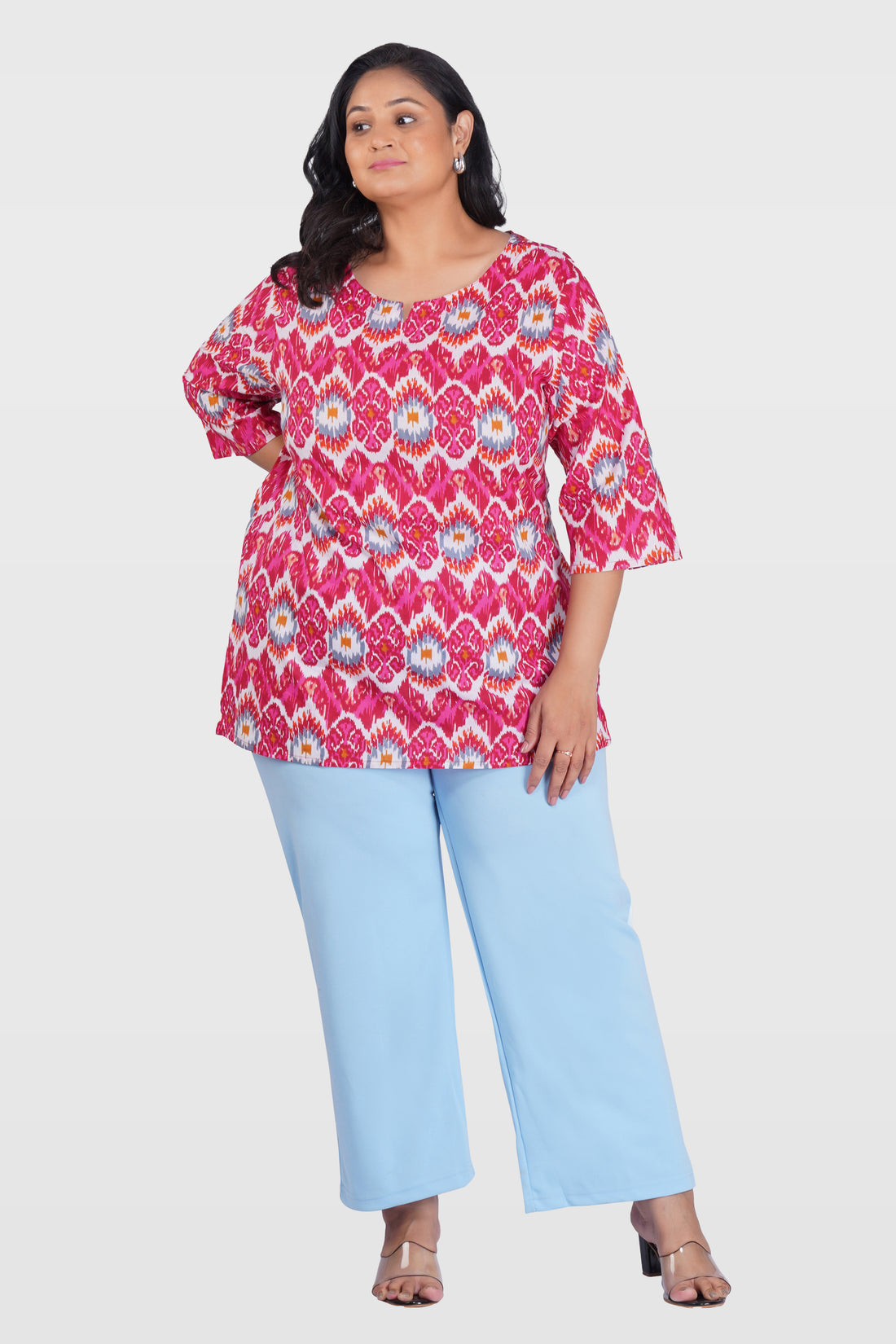 Pink Ikat Plus Size Cotton Printed Kurti
