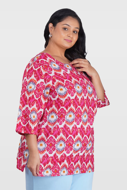 Pink Ikat Plus Size Cotton Printed Kurti