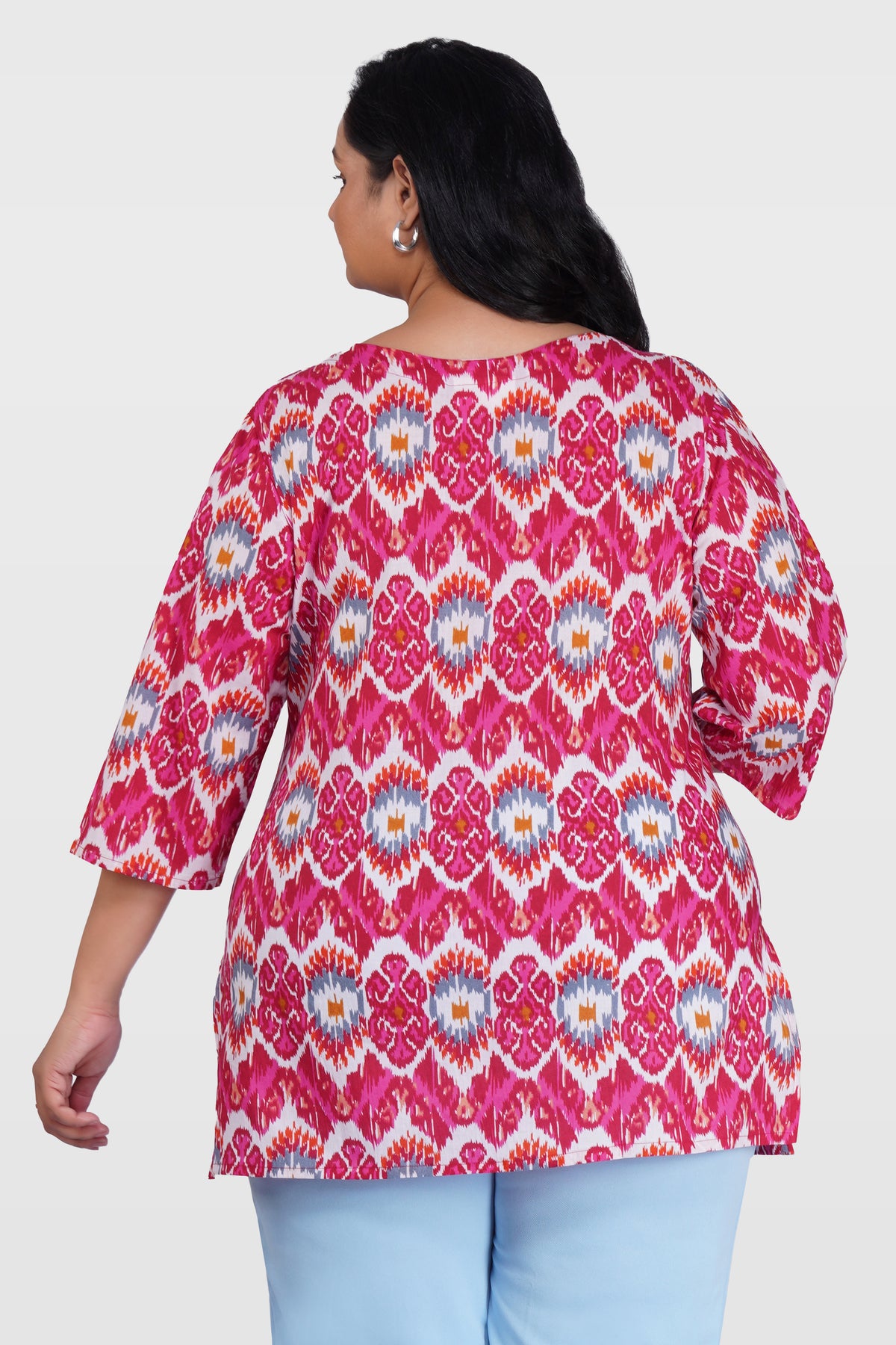 Pink Ikat Plus Size Cotton Printed Kurti