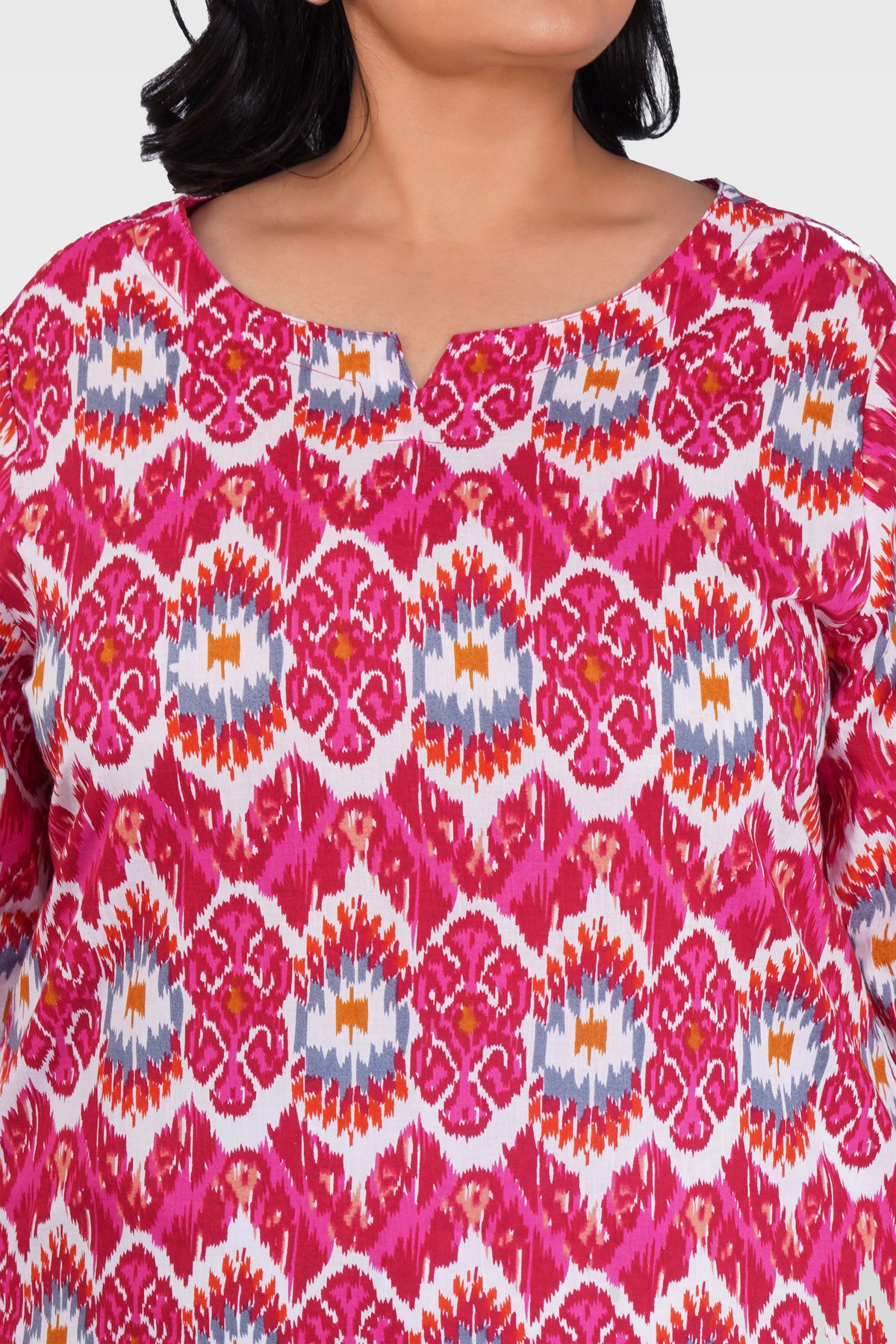 Pink Ikat Plus Size Cotton Printed Kurti