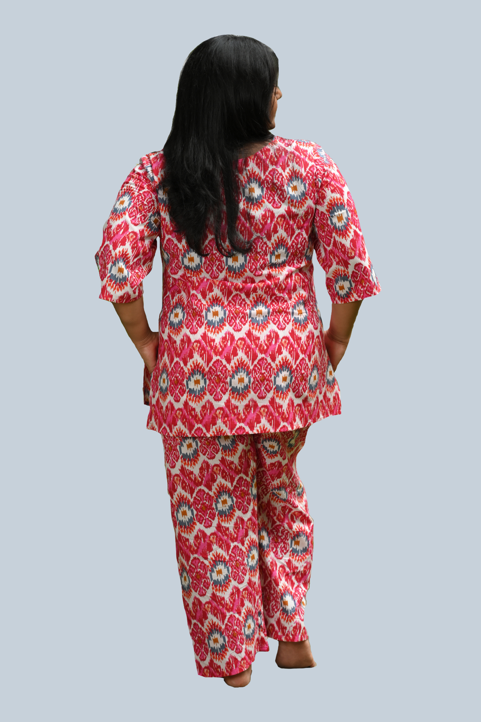 Pink Ikat Plus Size Cotton Printed Pyjama Set