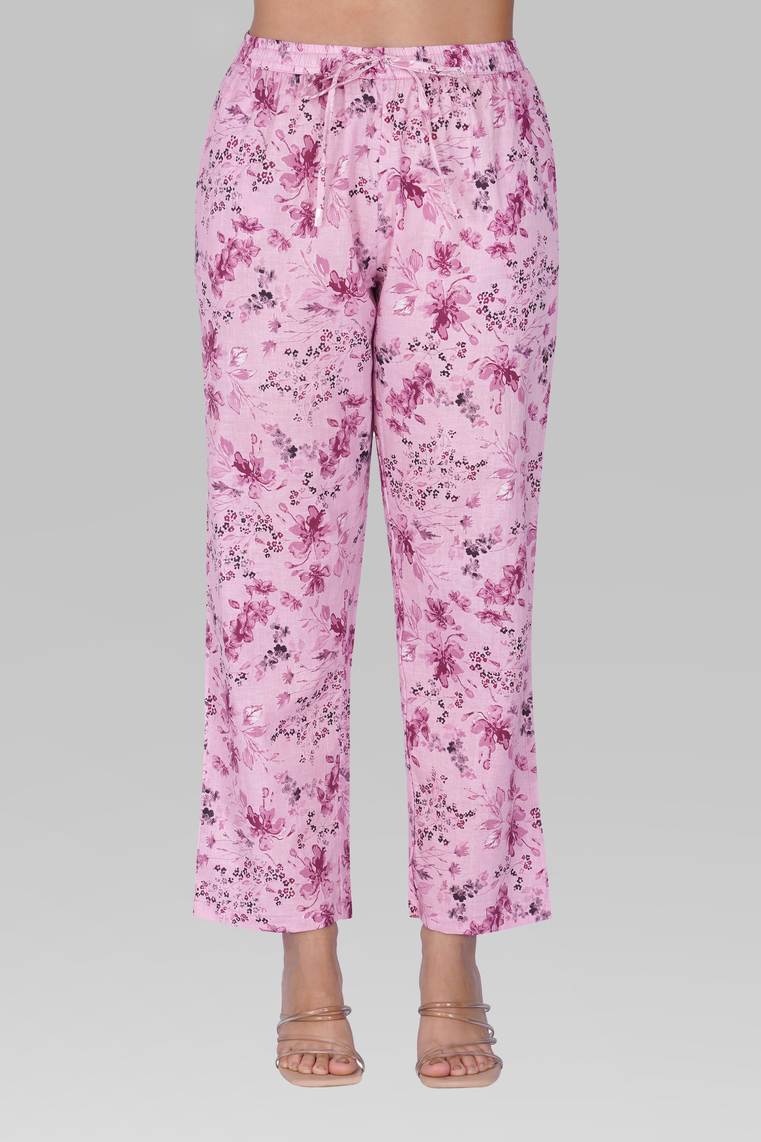 Pink Lavender V Neck Cotton Printed Pyjama Set