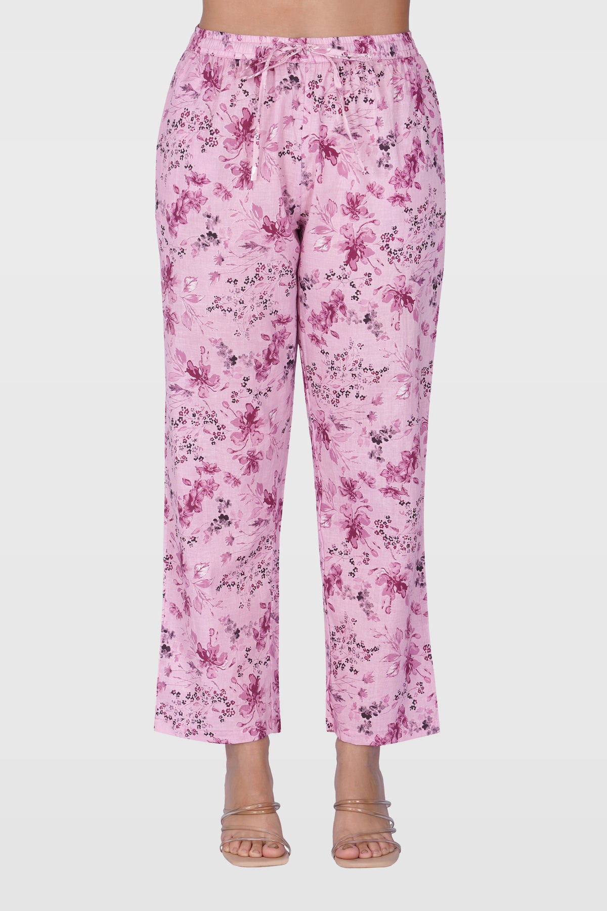 Pink Lavender V Neck Cotton Printed Pyjama Set