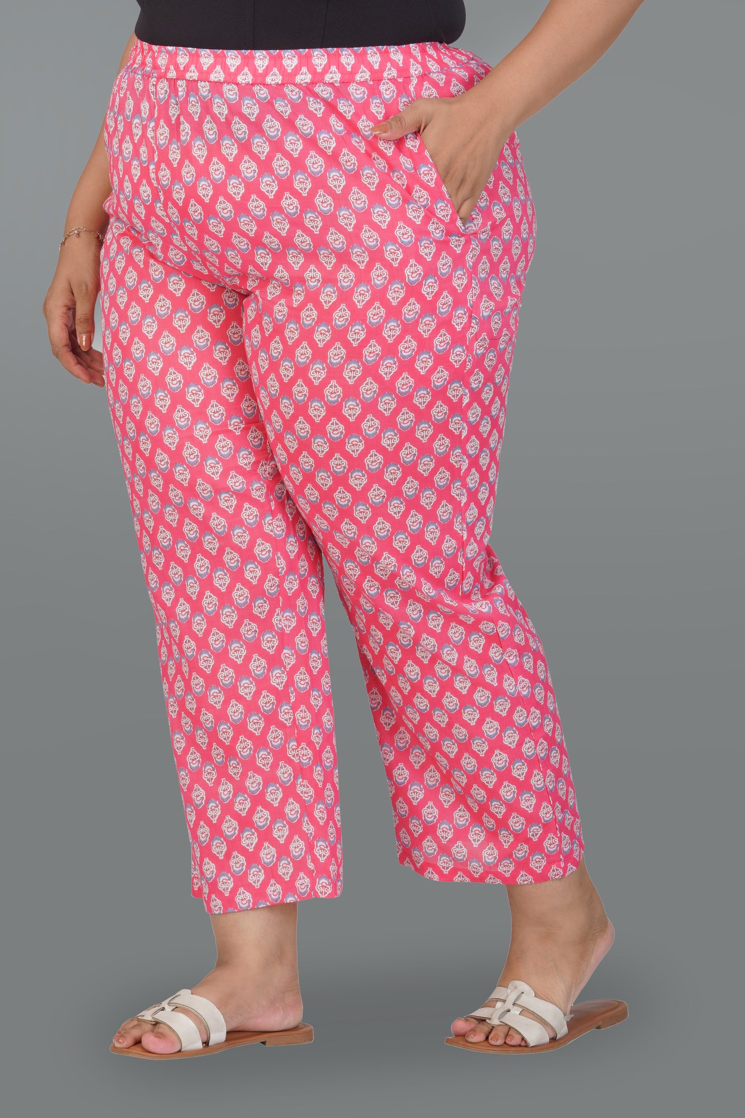 Pink Plus Size Cotton Printed Bottom
