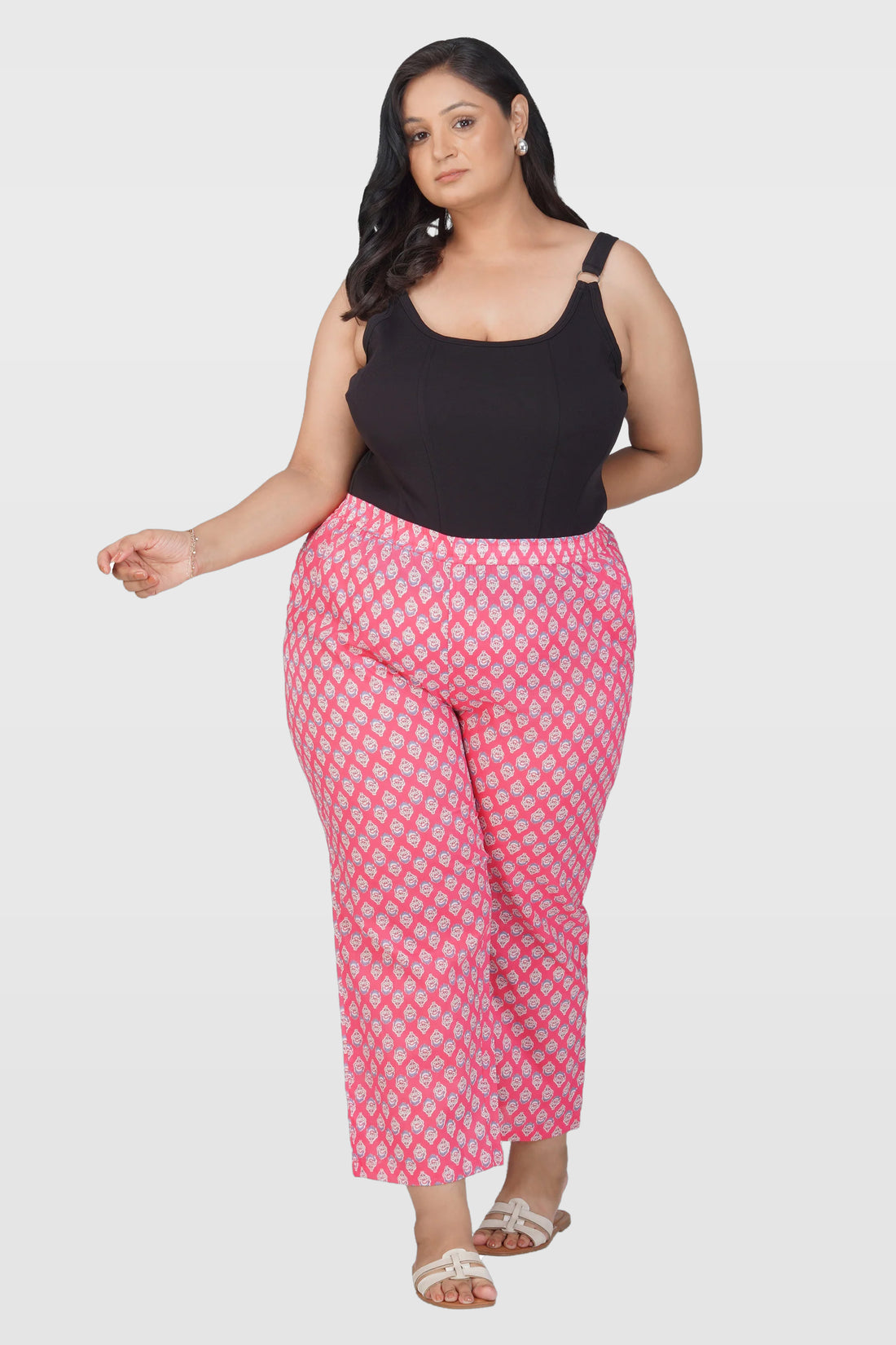 Pink Plus Size Cotton Printed Bottom