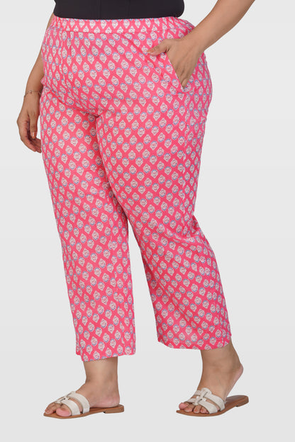 Pink Plus Size Cotton Printed Bottom