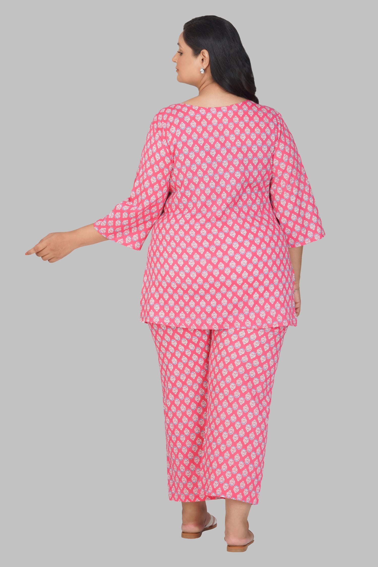 Pink Plus Size Cotton Printed Pyjama Set
