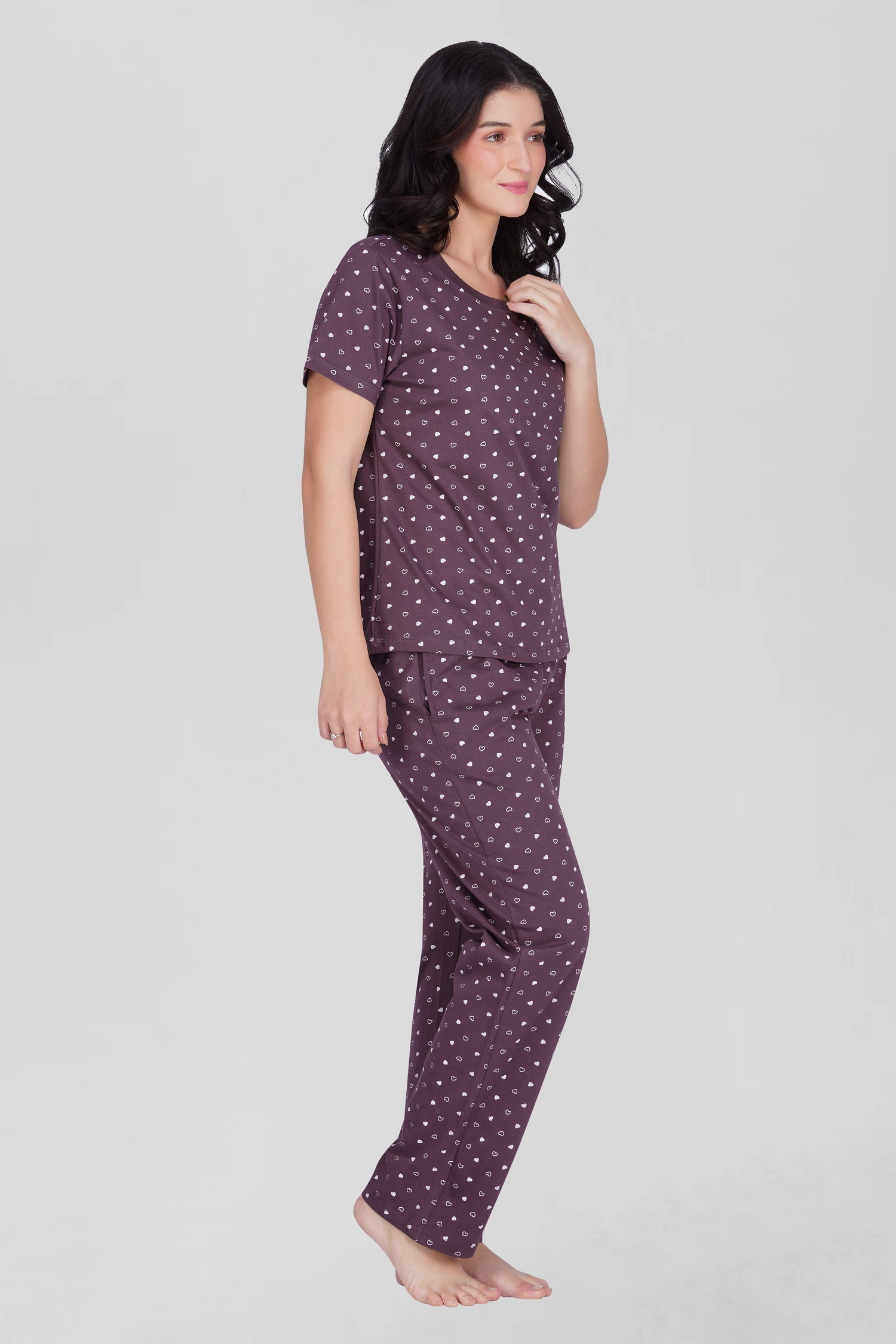 Plum Cotton Printed Pyjama Set