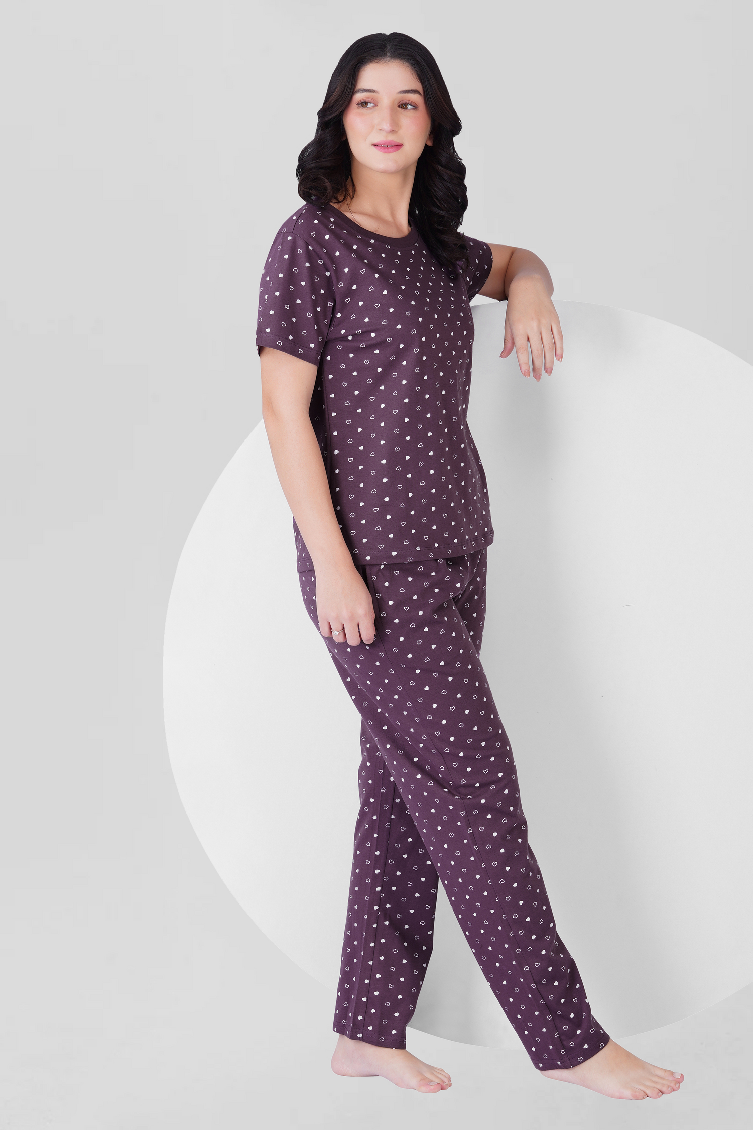 Plum Cotton Printed Pyjama Set
