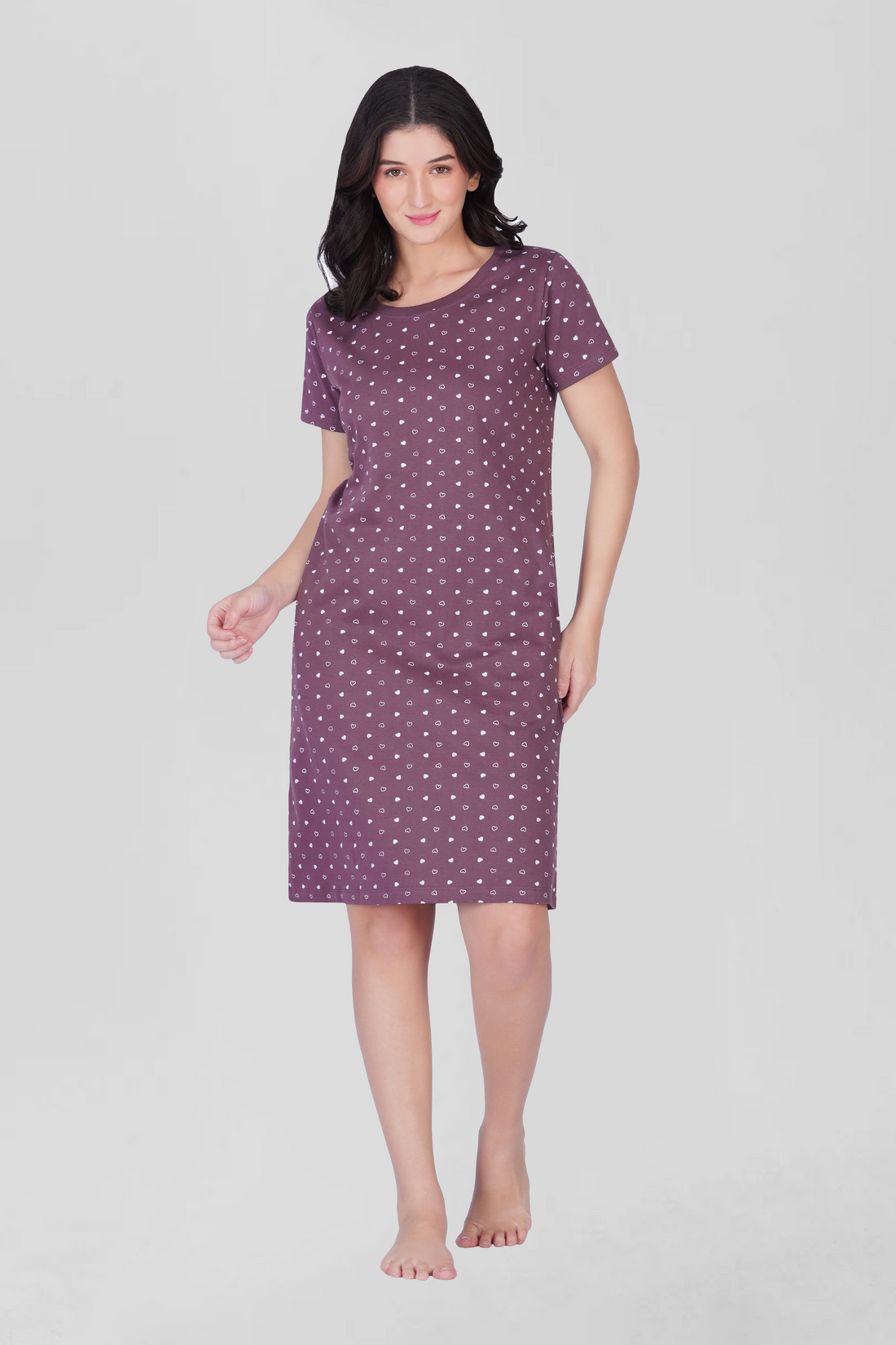 Plum Cotton Printed T-Shirt Nightdress