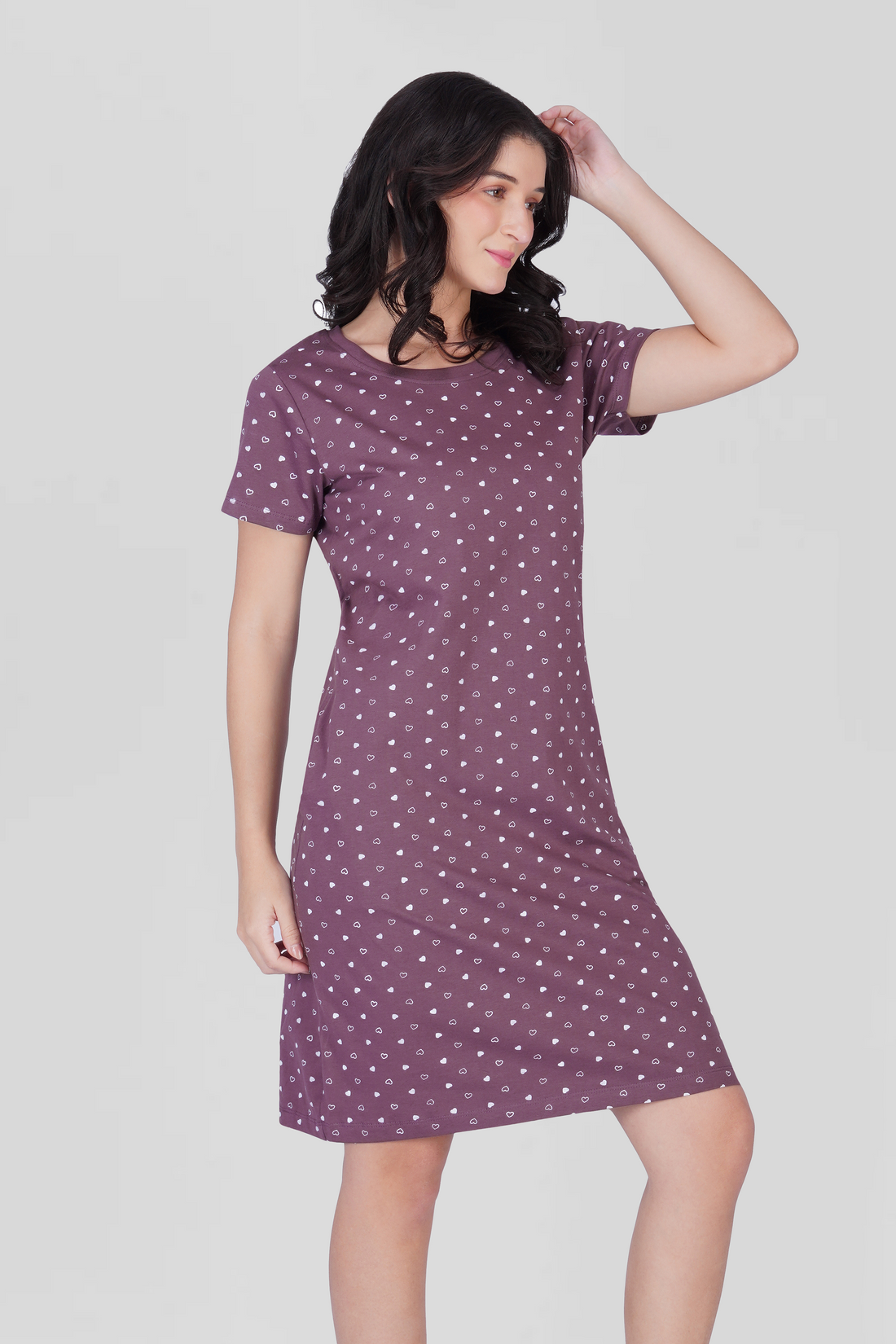 Plum Cotton Printed T-Shirt Nightdress