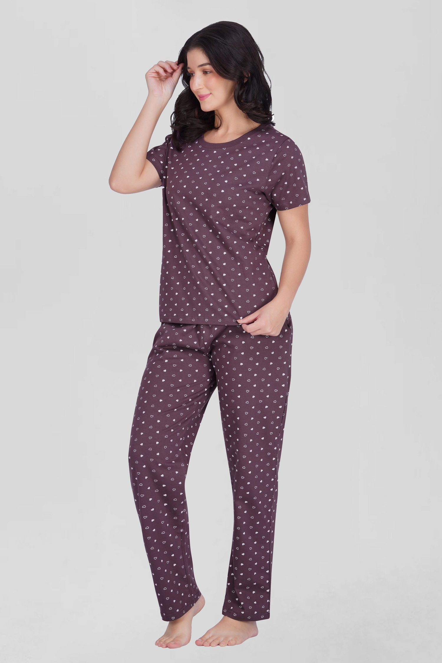 Plum Cotton Printed Pyjama Set