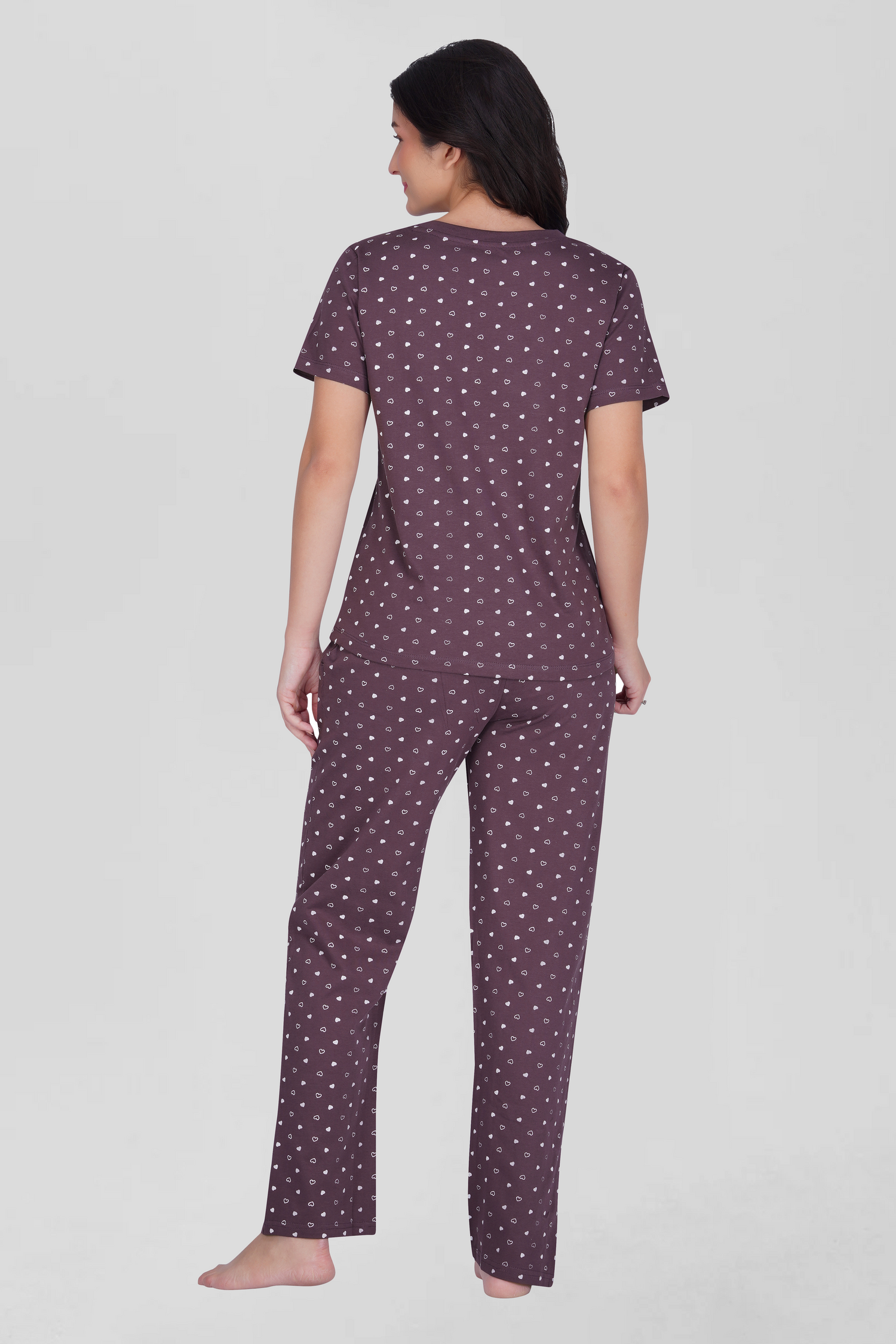 Plum Cotton Printed Pyjama Set