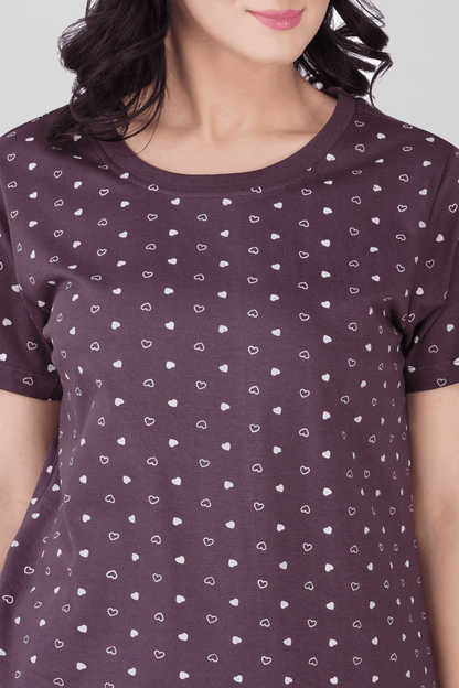 Plum Cotton Printed Pyjama Set