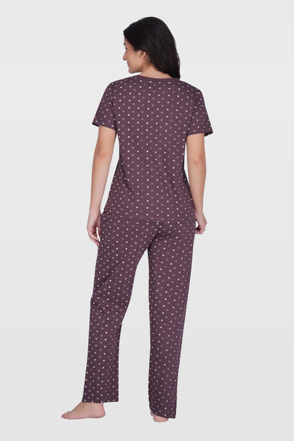 Plum Cotton Printed Pyjama Set