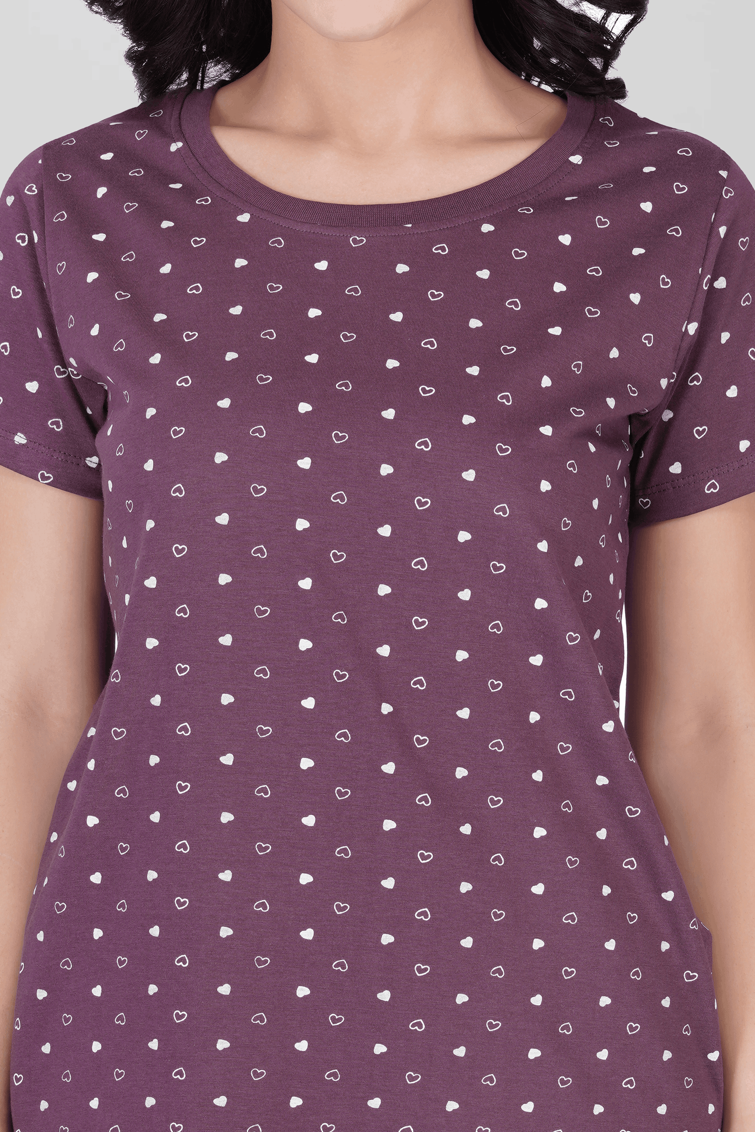 Plum Cotton Printed T-Shirt Nightdress