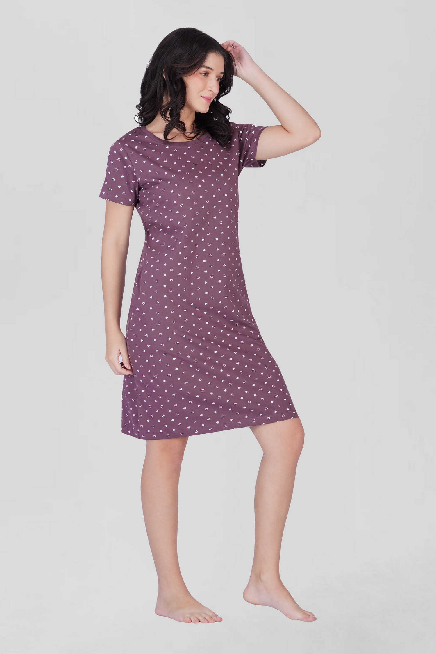 Plum Cotton Printed T-Shirt Nightdress