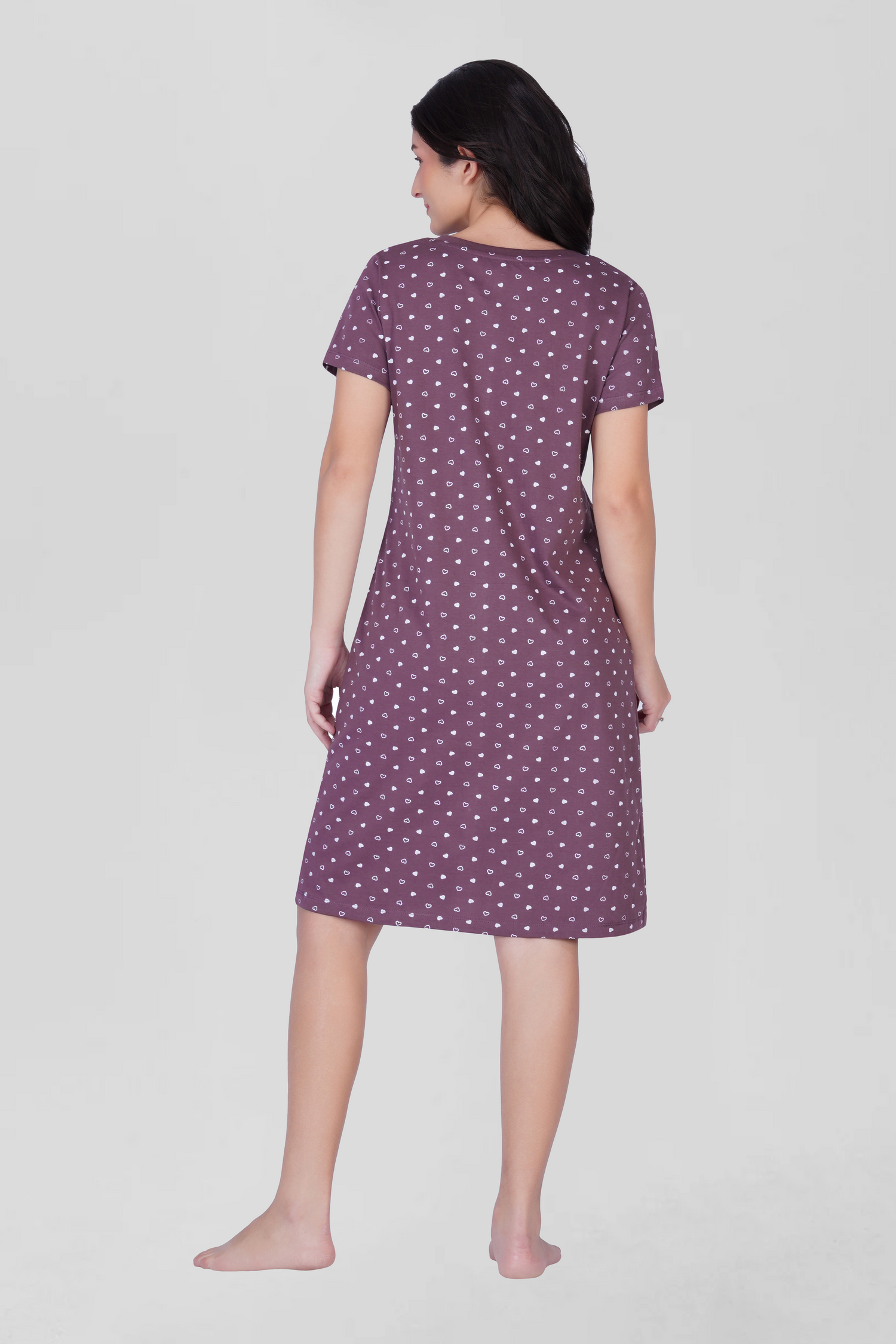 Plum Cotton Printed T-Shirt Nightdress
