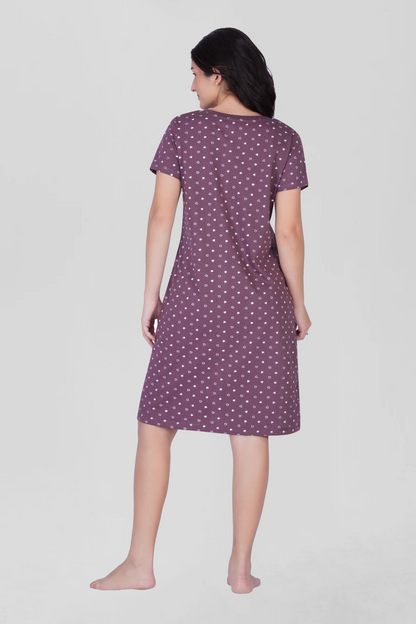 Plum Cotton Printed T-Shirt Nightdress