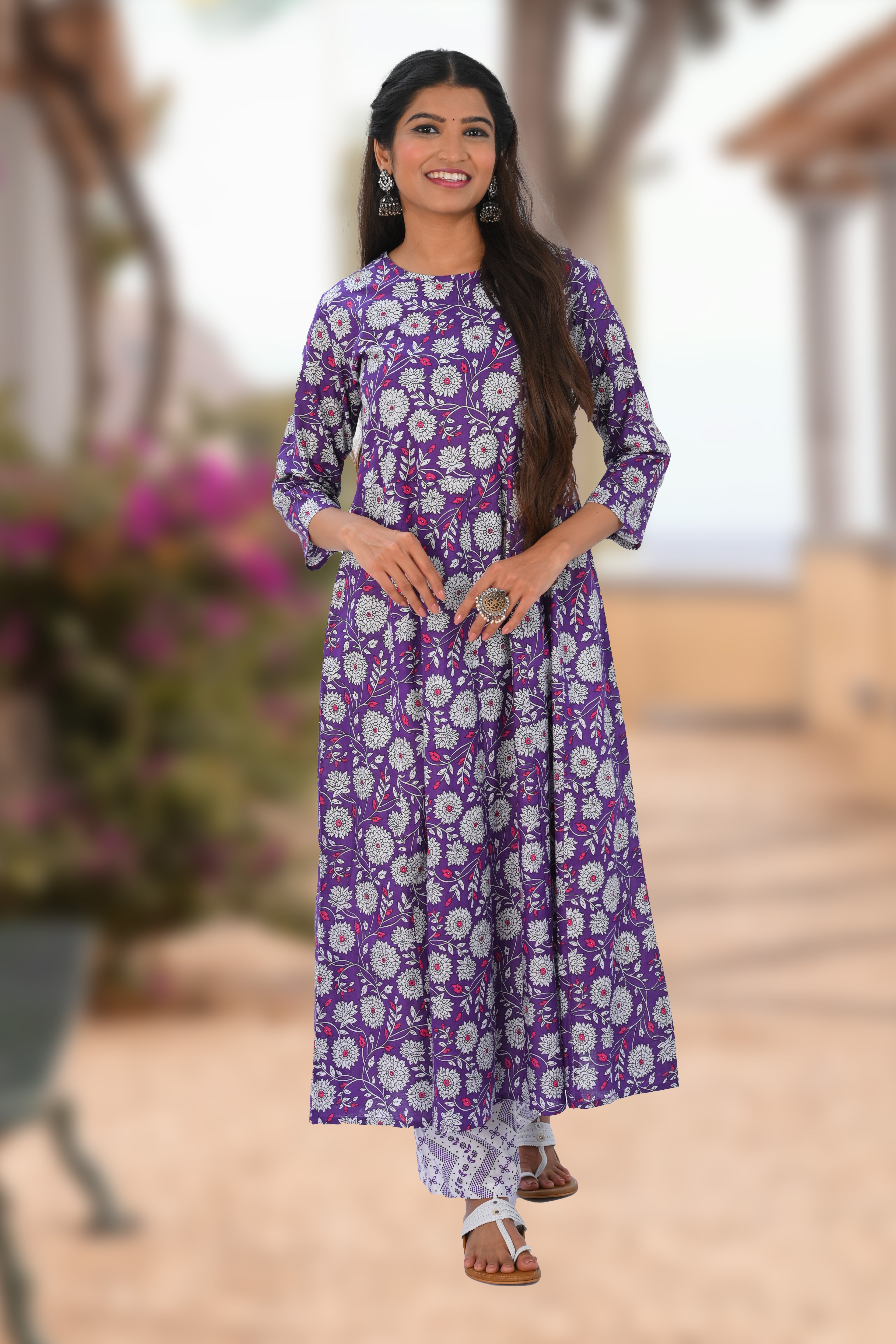 Purple Cotton Printed Kurta Set