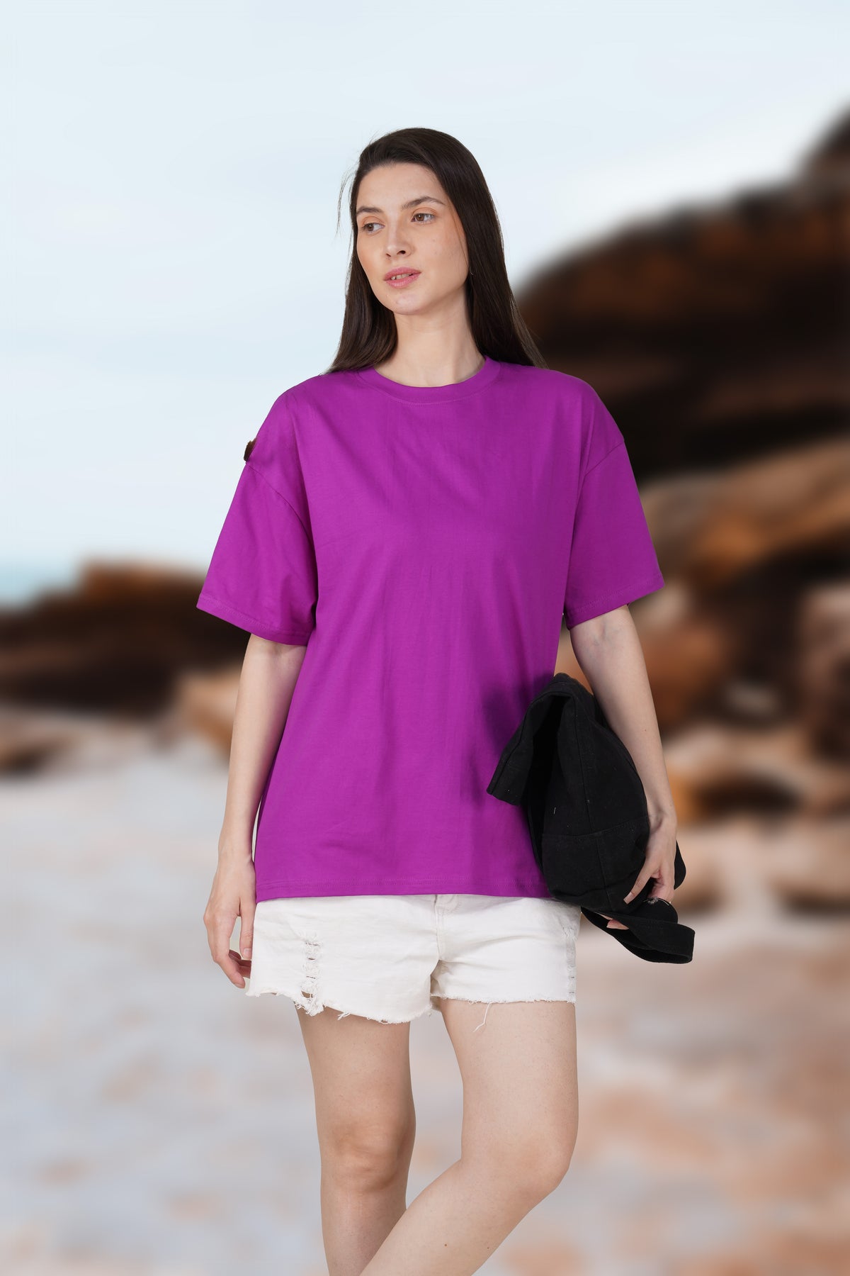 Purple Cotton Oversized Crew Neck T-Shirt