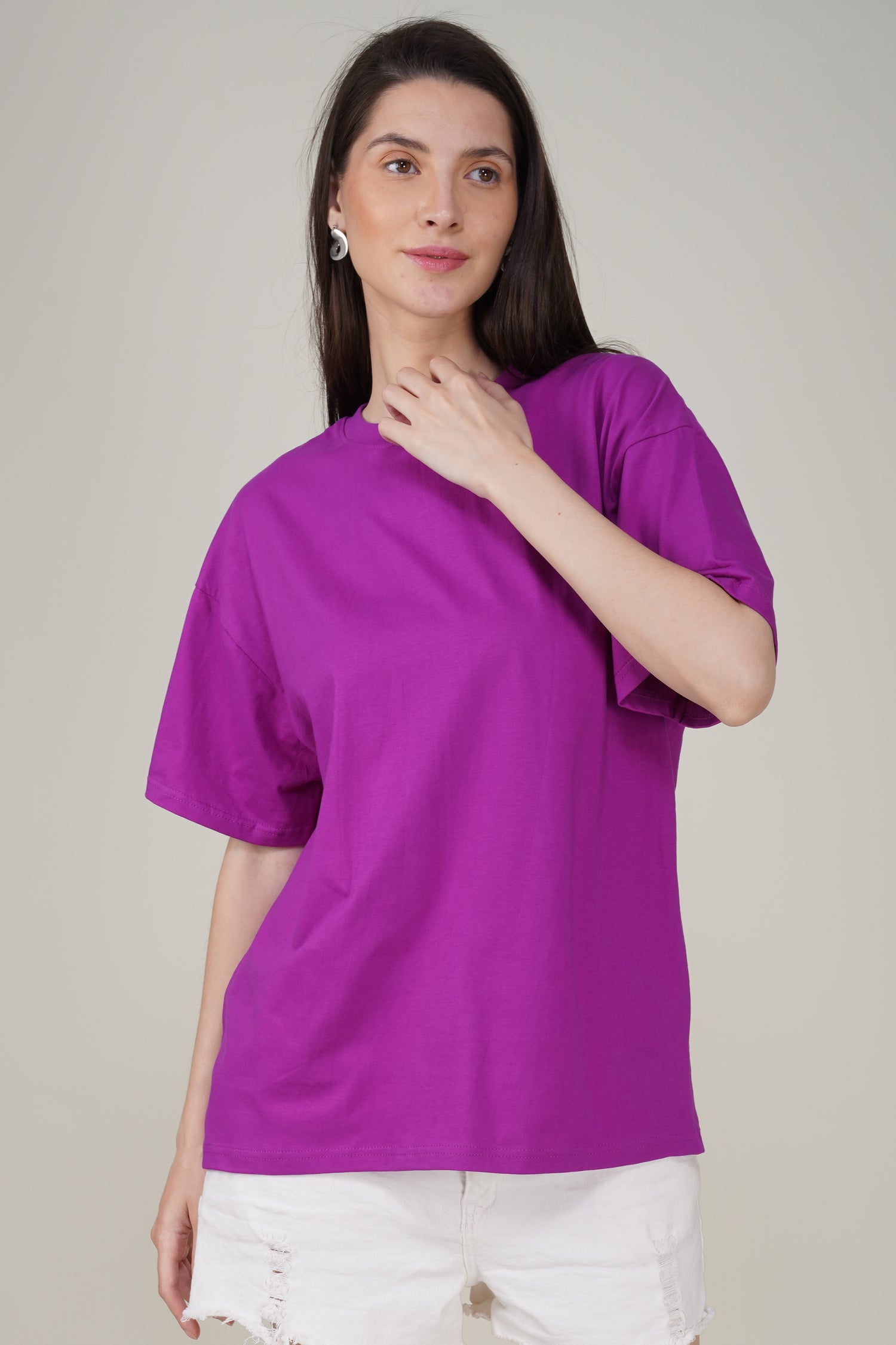 Purple Cotton Oversized Crew Neck T-Shirt