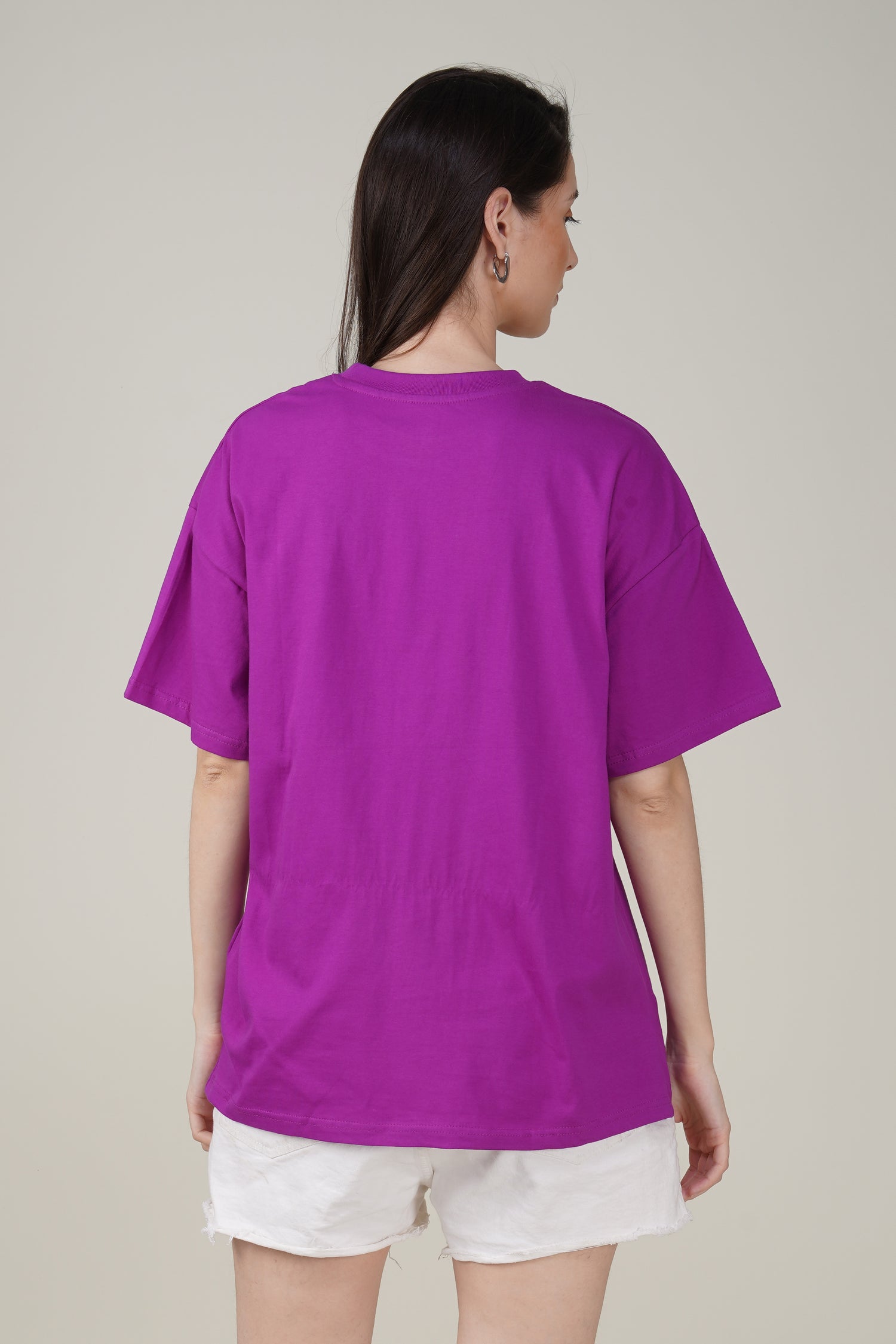 Purple Cotton Oversized Crew Neck T-Shirt