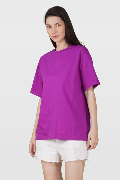 Purple Cotton Oversized Crew Neck T-Shirt