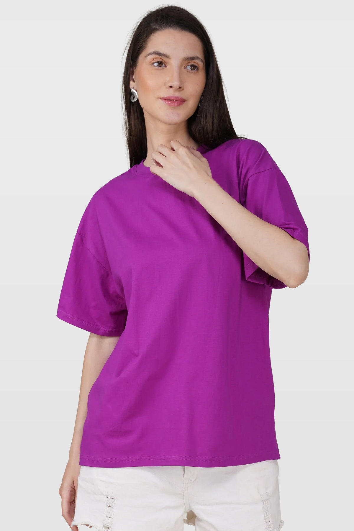 Purple Cotton Oversized Crew Neck T-Shirt