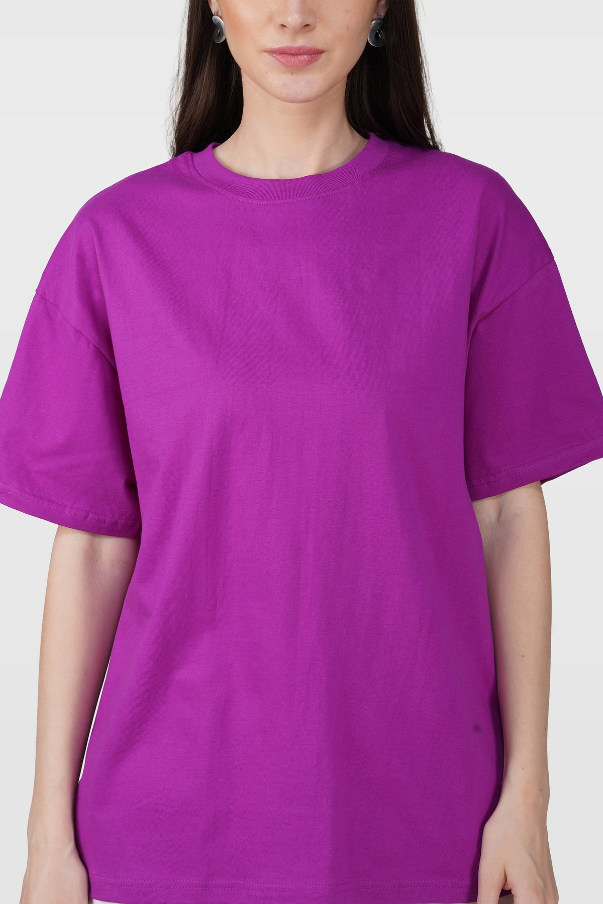 Purple Cotton Oversized Crew Neck T-Shirt