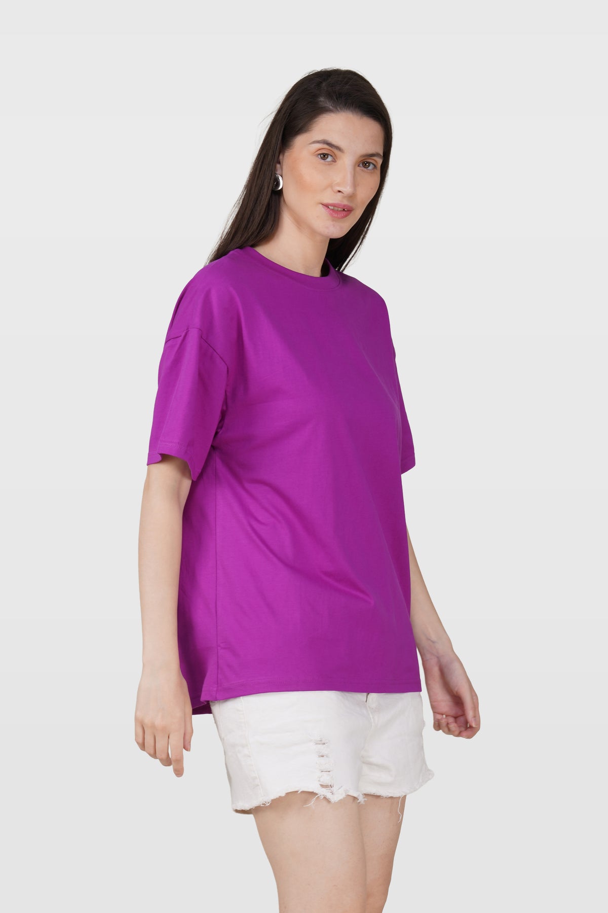 Purple Cotton Oversized Crew Neck T-Shirt