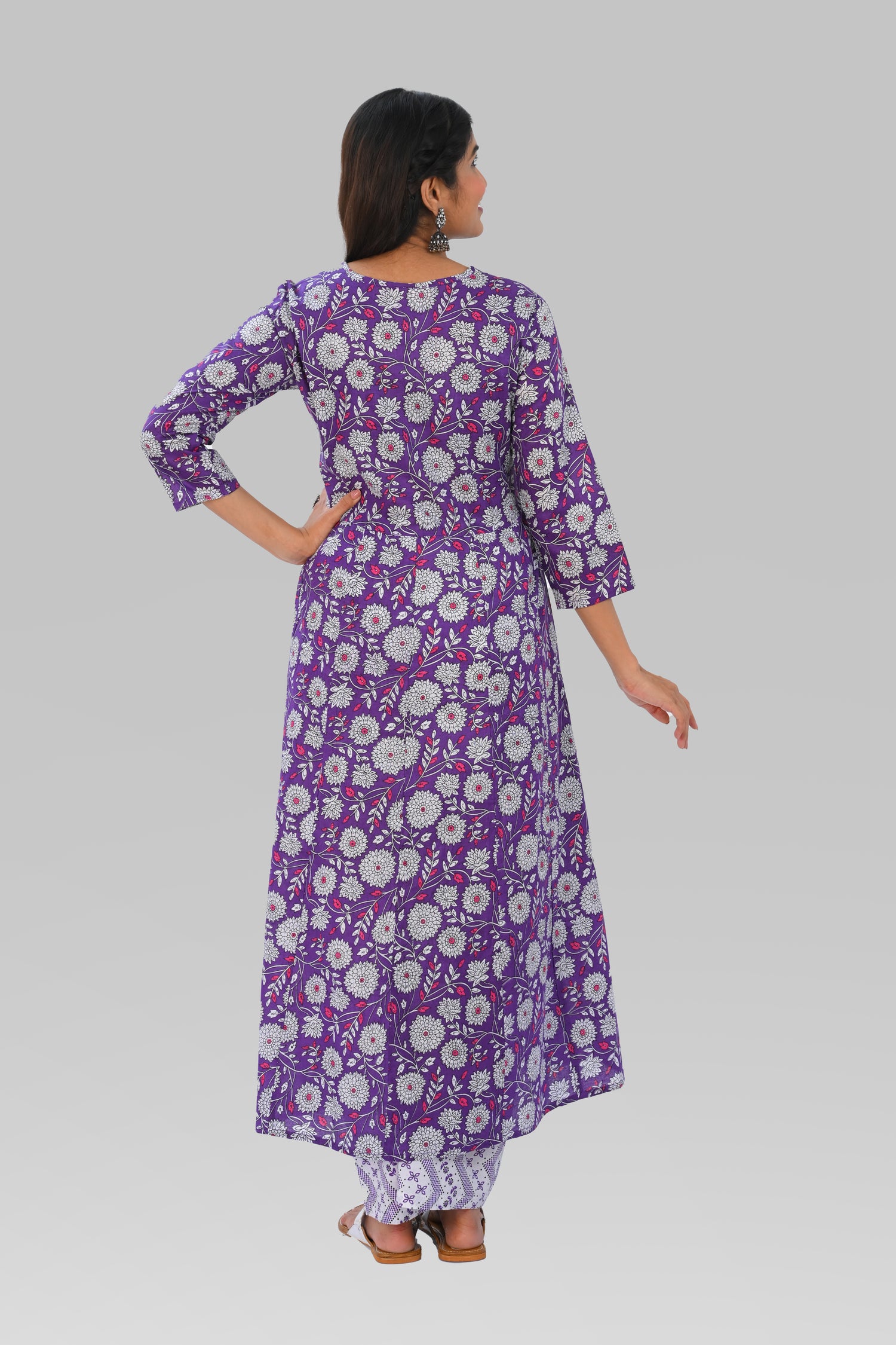 Purple Cotton Printed Kurta Set