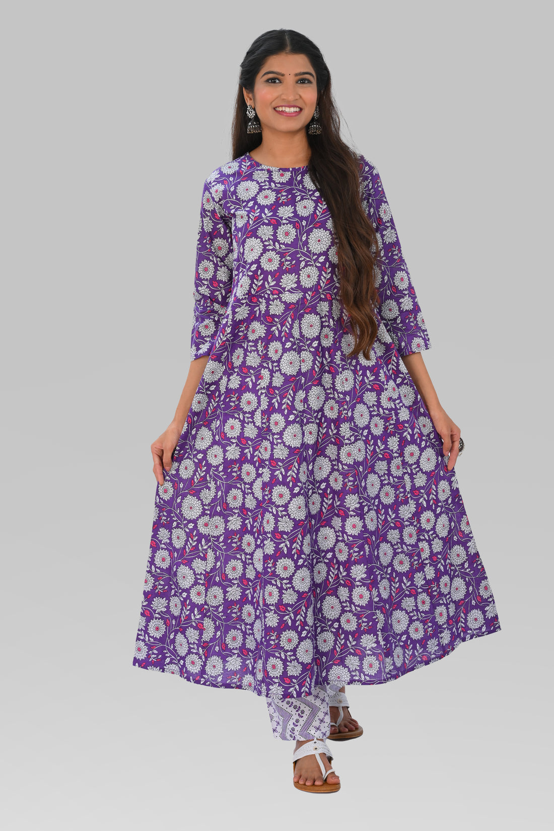 Purple Cotton Printed Kurta Set