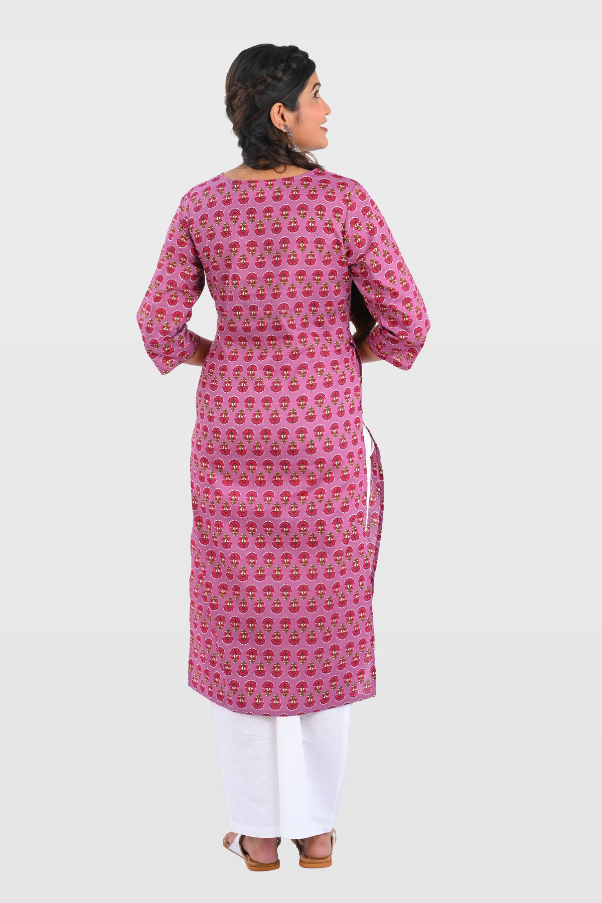 Purple Cotton Printed Long Kurta