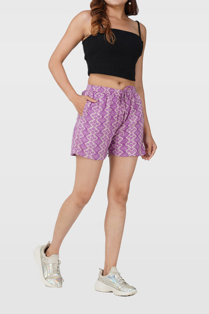 Purple Cotton Printed Shorts