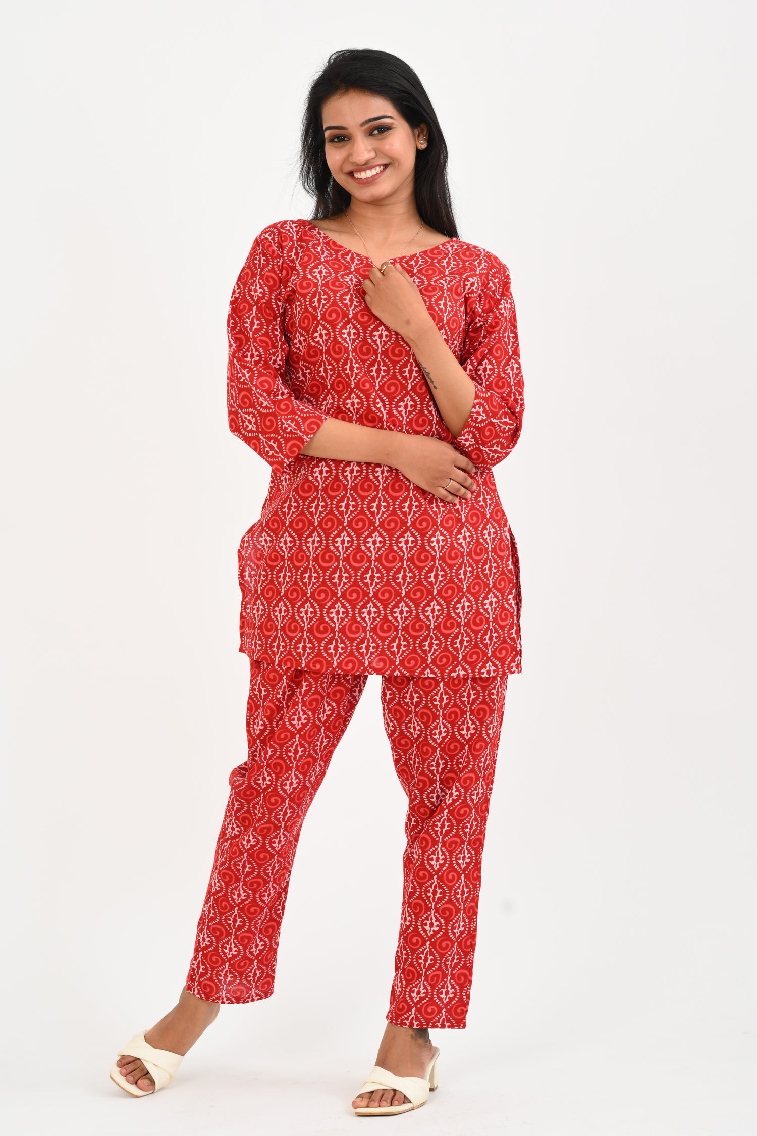 Red Cotton Printed Pyjama Set